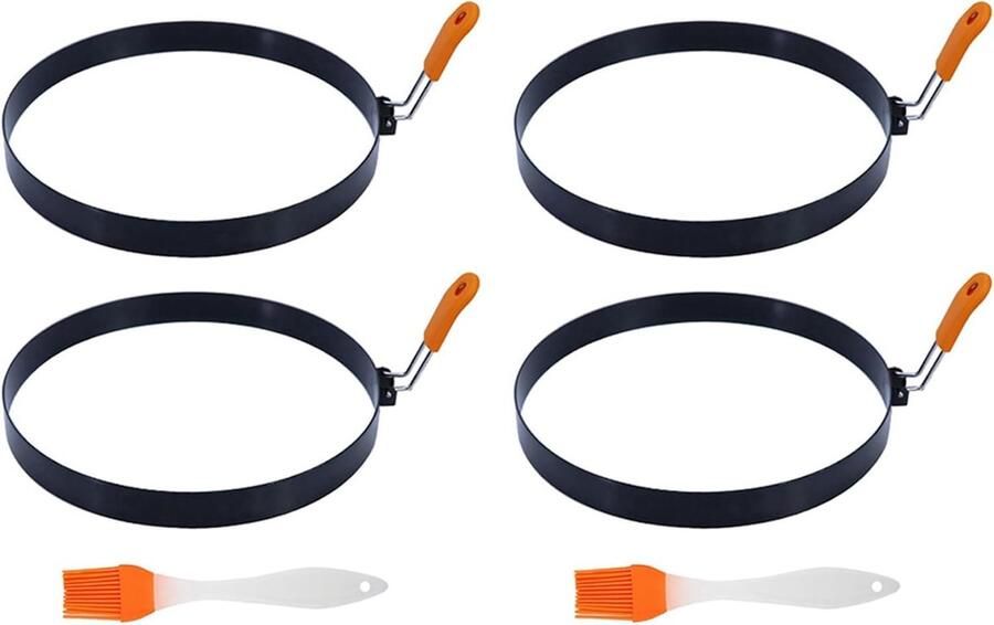Pannenkoek Ringen Eierringen Mallen Ontbijt Maken Met Olie Borstel 8 Inch Set Zwart
