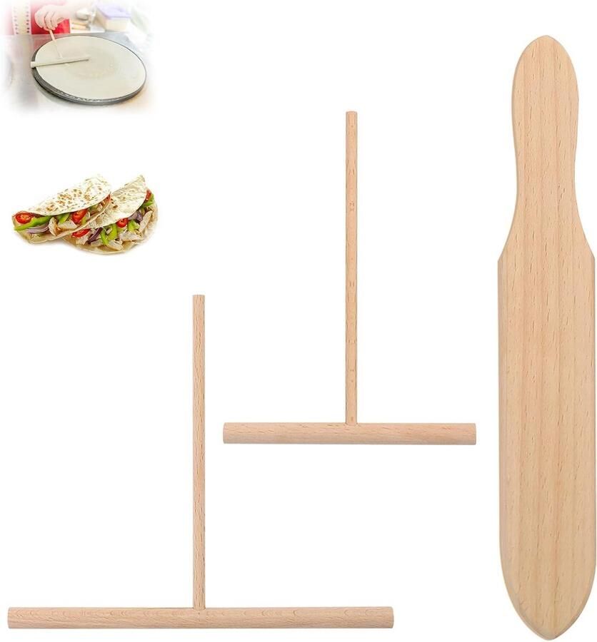 Pannenkoek Spatel Set Crêpe Spreader Houten Pannenkoeken Bakken Natuurlijk Hout Materiaal 3 Stuks T-Vorm