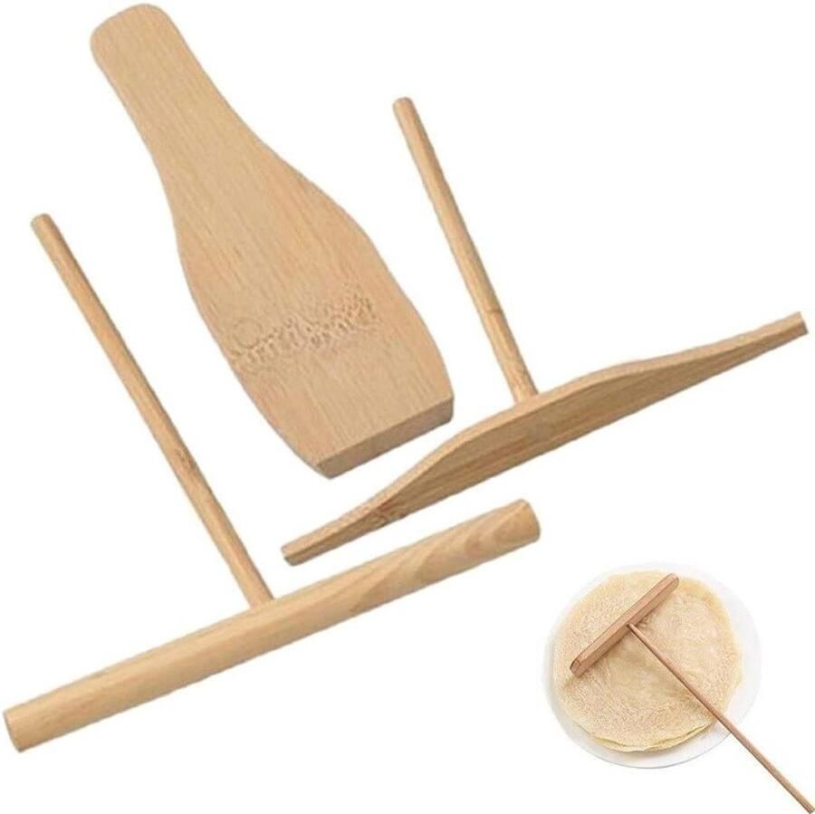 Pannenkoek Spatel Set Crêpe Tool Hout Beslag Verdelen T-Vorm Ontwerp 17 cm Natuurlijk Hout