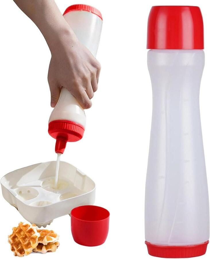 Beslag Dispenser Knijpfles Beslagfles Pannenkoeken Bakken Anti-druppel Mondstuk 700ml Rood