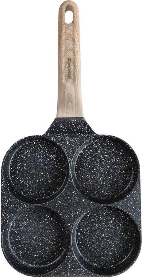Pannenkoeken- en braadpan 4-in-1-pan Voor het bereiden van ontbijt Marmeren coating 18 cm Zwart