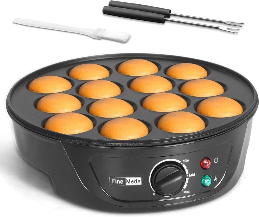 Pannenkoeken Maker Mini Poffertjes Pan Snelle Ontbijtjes Maken Instelbare Temperatuur 14 Slots Zwart