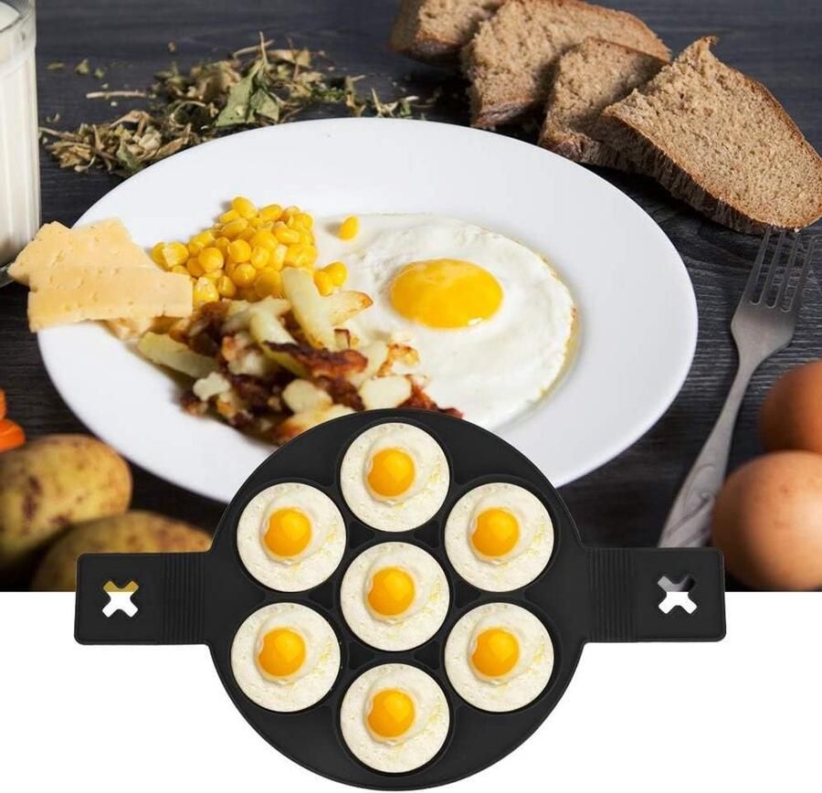 Pannenkoeken Pan Omelet Maker Ontbijt Maken Antiaanbaklaag 7 Gaten Zwart