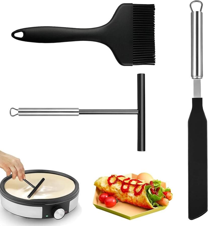 Pannenkoeken Set Bakaccessoires Keuken Bakken en Koken Roestvrij Staal Siliconen 3 Delig