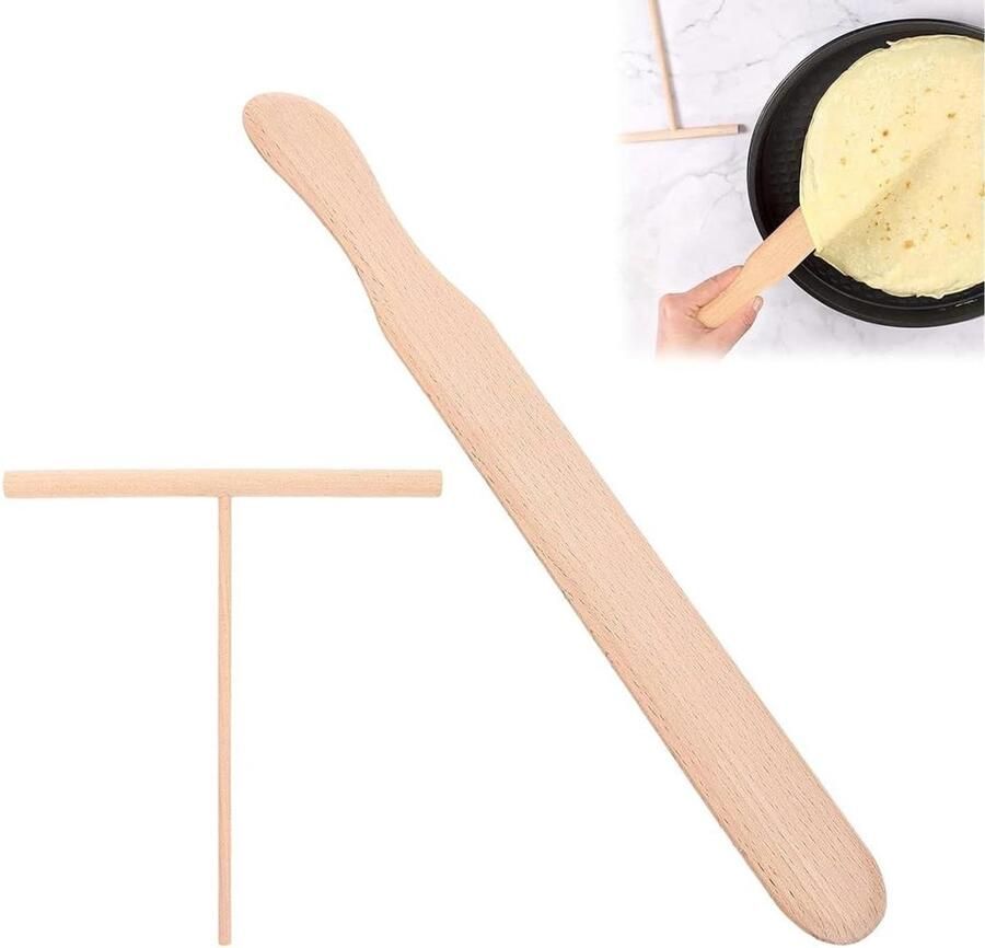 Pannenkoeken Set Crêpe Gereedschap Keuken Hulp Natuurlijk Beukenhout 2 Delig Houtkleur
