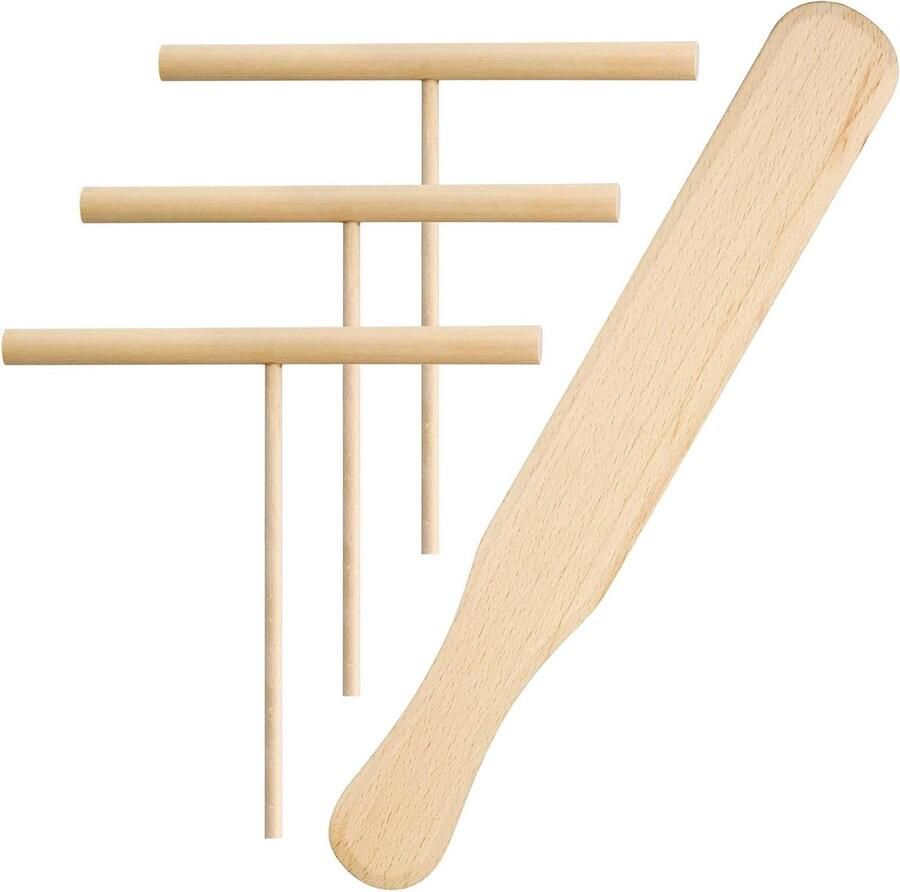 Pannenkoeken Set Crepe Gereedschap Keuken Werk Natuurlijk Hout 4 Delig Houtkleur