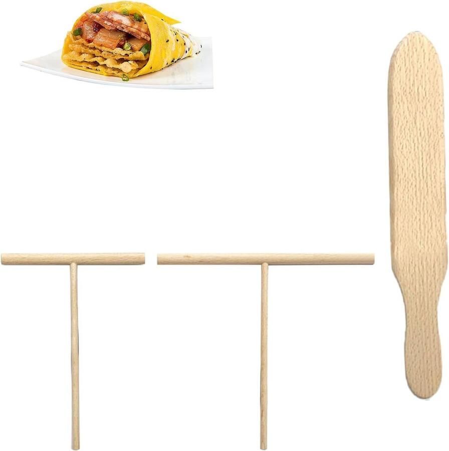 Pannenkoeken set Deeg verdeler Pannenkoeken bakken Niet-kras materiaal 3 stuks Houtkleur