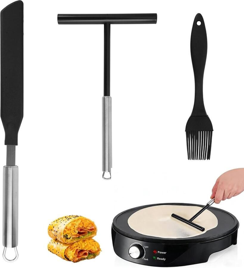 Pannenkoeken Set Deegverdeler Spatels Bakken Keuken Roestvrij Staal Silicone 325 x 16 x 24 cm Zwart