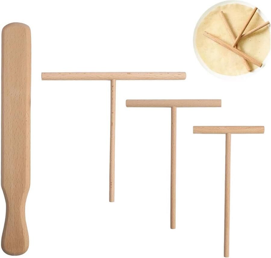 Pannenkoeken Set Houten Bakgerei 4 Delig 18 Inch 13 Inch 9 Inch Divider en 30 cm Spatel voor Pannenkoeken en Crêpes