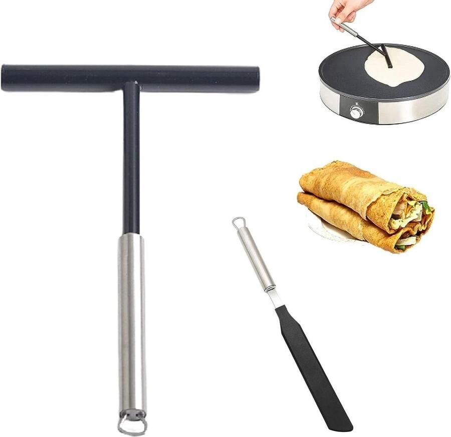 Pannenkoeken Set Spatel Verdeler Lekker Bakken Roestvrij Staal 33 cm Zilver