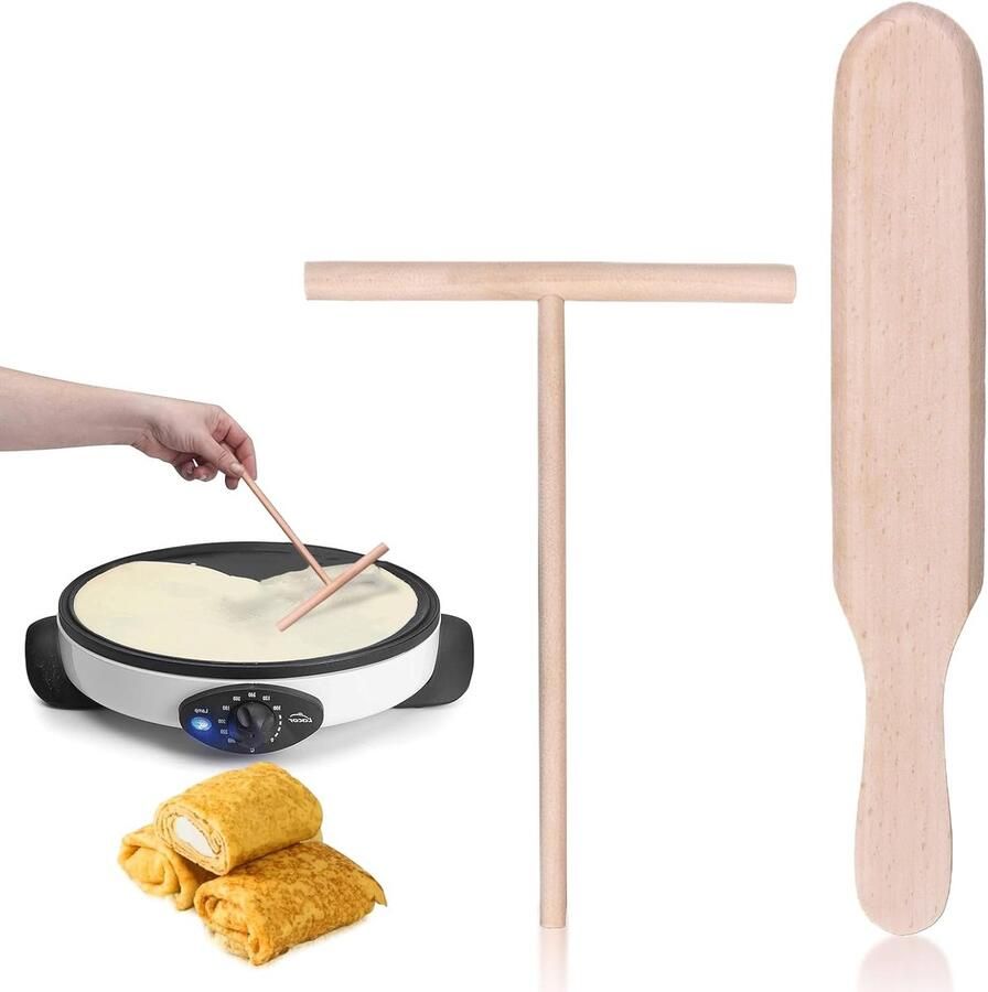 Pannenkoeken spatel set Pannenkoekenverdeler Crêpes maker Pannenkoeken bakken Natuurlijk beukenhout 2-delig Houtkleur