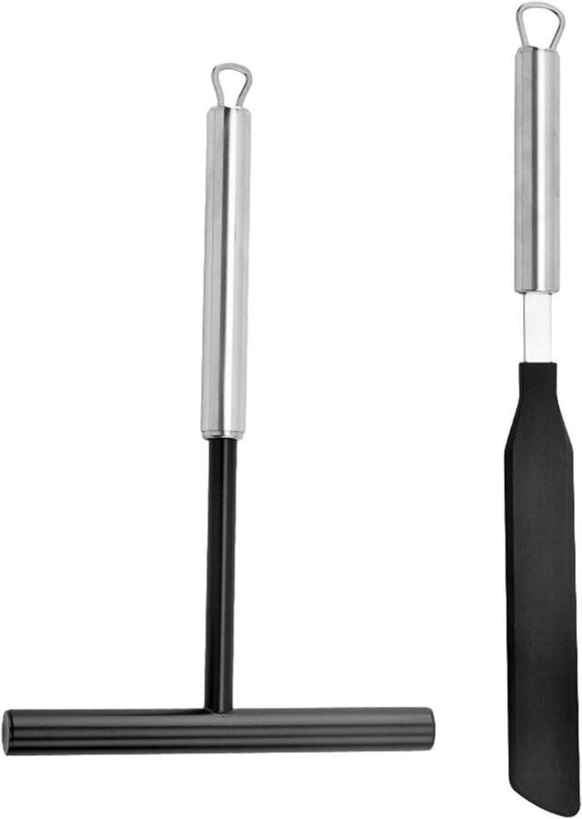 Pannenkoeken Spatel Set Crepe Spreader Kit Pannenkoeken Bakken Roestvrij Staal 34 cm Spatel Zilver
