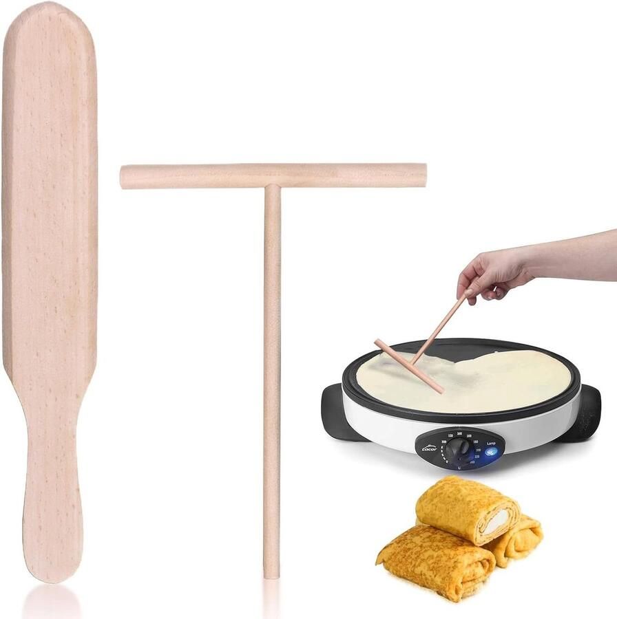 Pannenkoeken spatel set Pannenkoekenverdeler Crêpes maker Pannenkoeken bakken Natuurlijk beukenhout 2-delig Houtkleur
