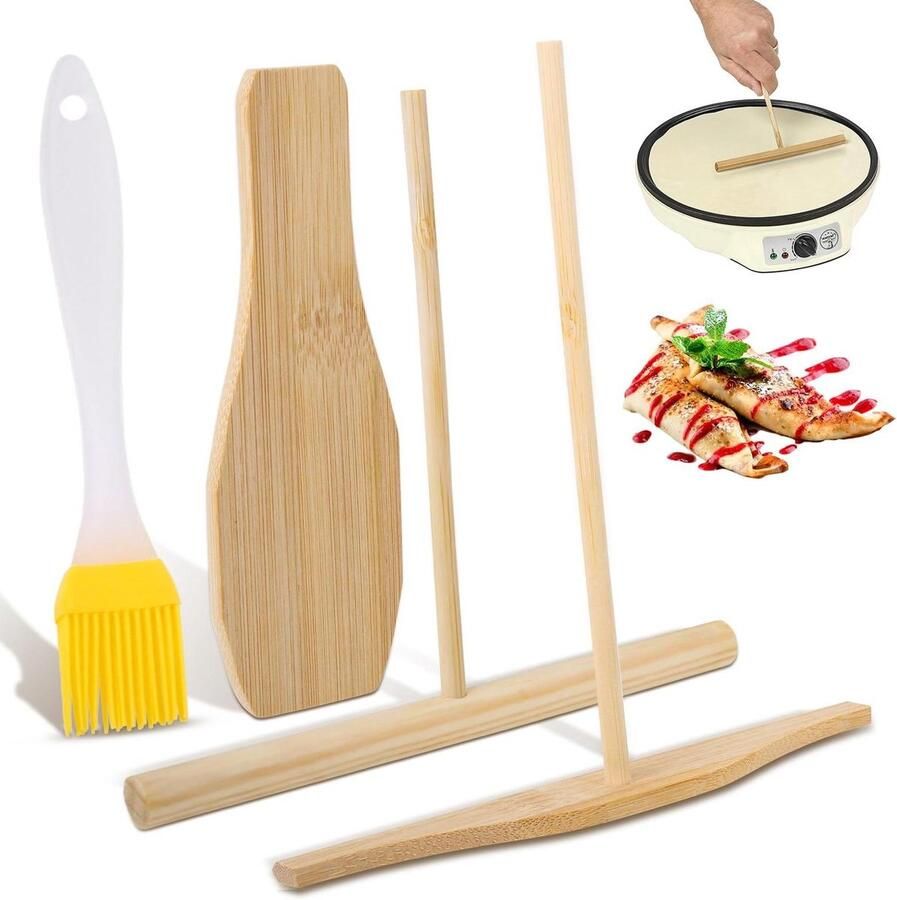 Pannenkoeken spatels Crêpe gereedschap Bakken en koken Natuurlijk beukenhout Set van 4 Houtkleur