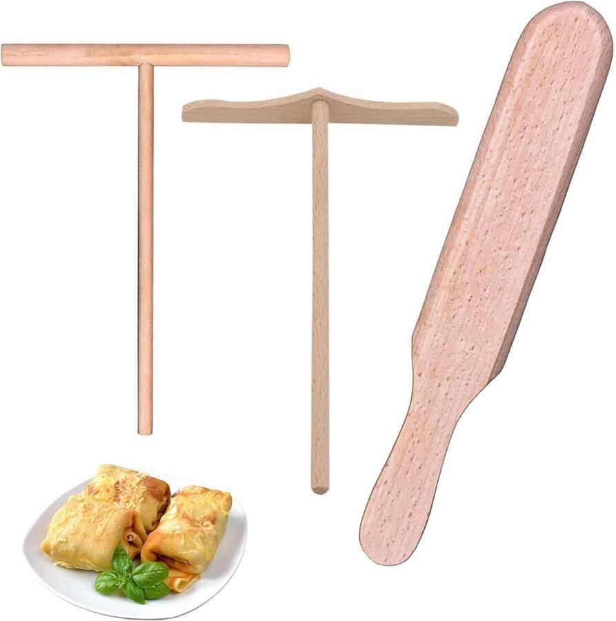 Pannenkoeken Spreider Set Houten Keukengerei Pannenkoeken Bakken 3 Delige Set 25 cm Lang Houtkleur