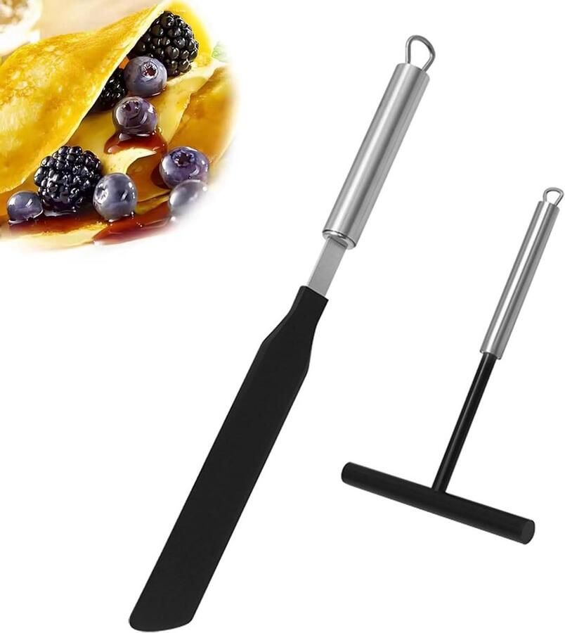 Pannenkoeken Verdeler Spatel Set Bakken en Serveren Roestvrij Staal 2 Delig Zwart
