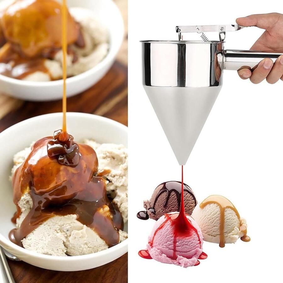 Pannenkoekenbeslag Dispenser Beslag Trechter Bakken en Koken Matte Krasbestendige Afwerking 13 cm Diameter Zilver
