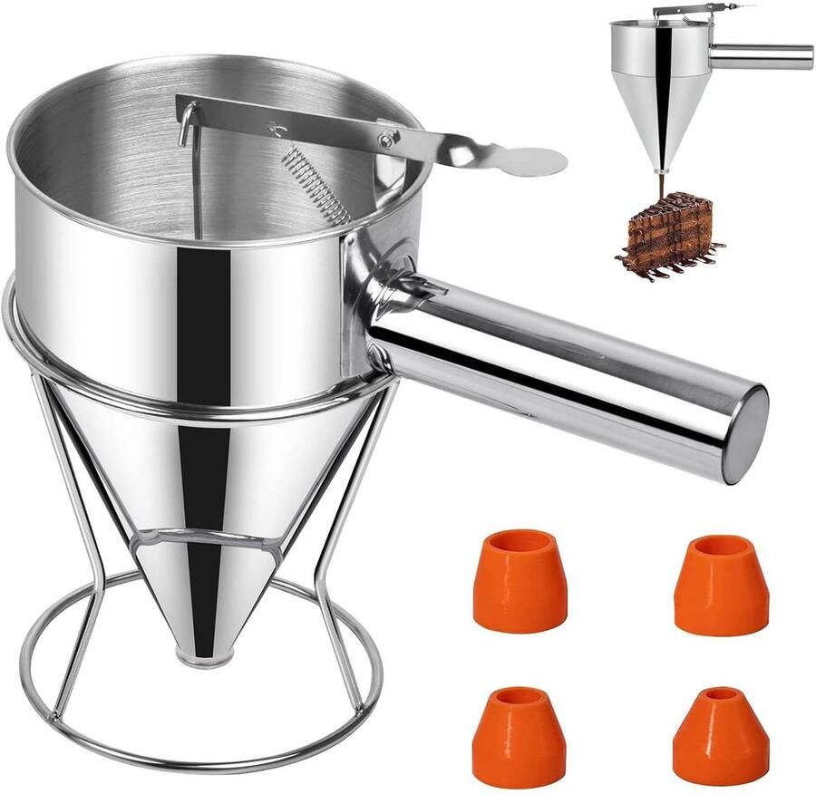 Pannenkoekendeeg Dispenser Deeg Portioneerder Trechter Beslag Verdelen Roestvrij Staal 1200 ml Zilverkleurig