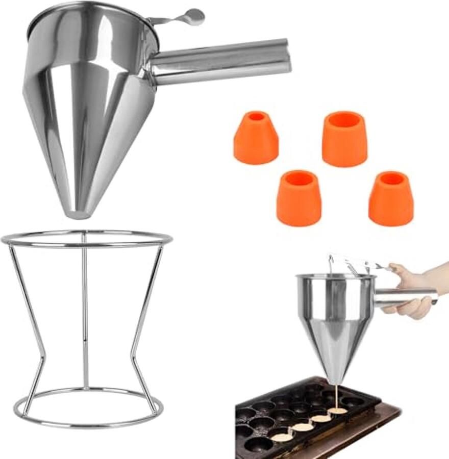 Pannenkoekendeegdispenser 1 2L RVS Trechter met 4 Sproeiers voor Gemakkelijk Bakken