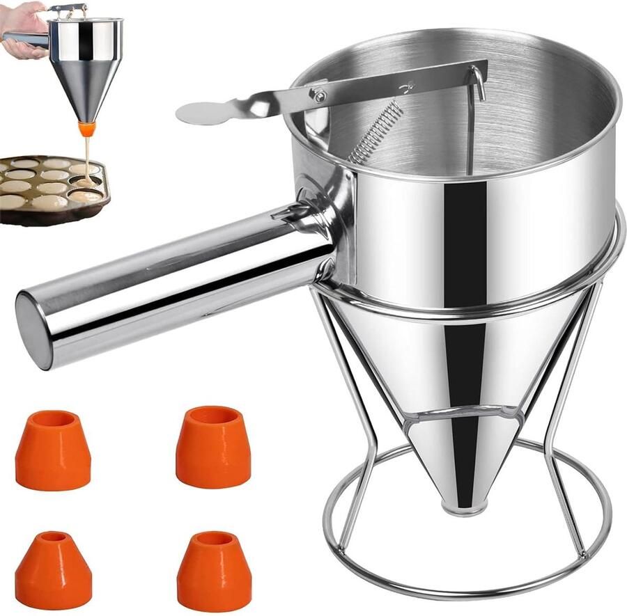 Pannenkoekendeegdispenser Baktrechter Deeg Beslag Verdelen Roestvrij Staal 600 ml Zilverkleurig