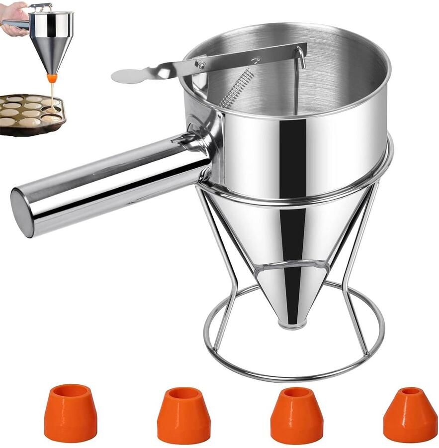 Pannenkoekendeegdispenser Deegtrechter Bakken en Portioneren Met 4 Sproeiers 600 ml Zilver