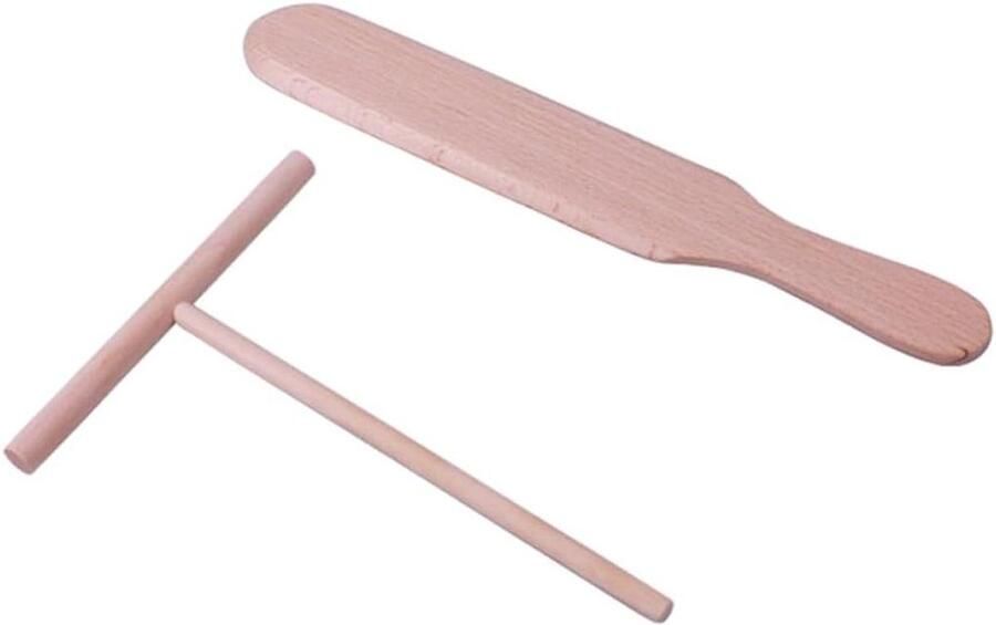 Pannenkoekengereedschap Set Spatel Crêpe Schraper Pannenkoeken Bakken Vervormingsbestendig Hout 24.50X4.00X0.60CM Khaki