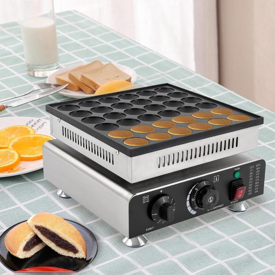 Pannenkoekenmachine Crêpe Maker Wafelijzer Desserts Maken 36 Gaten 33 x 32 x 20 cm Zwart Zilver