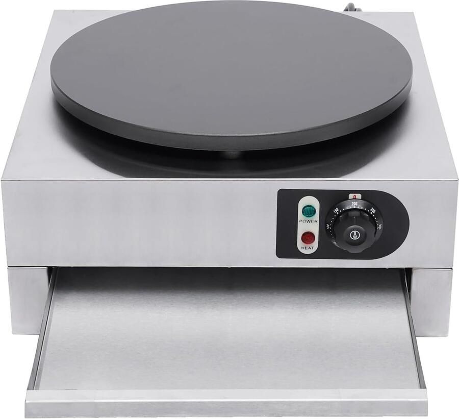 Pannenkoekenmachine Crêpemaker Elektrisch Professioneel Gebruik 40cm Plaat Temperatuurregeling 48.5 x 45 x 24 cm Zwart Zilver