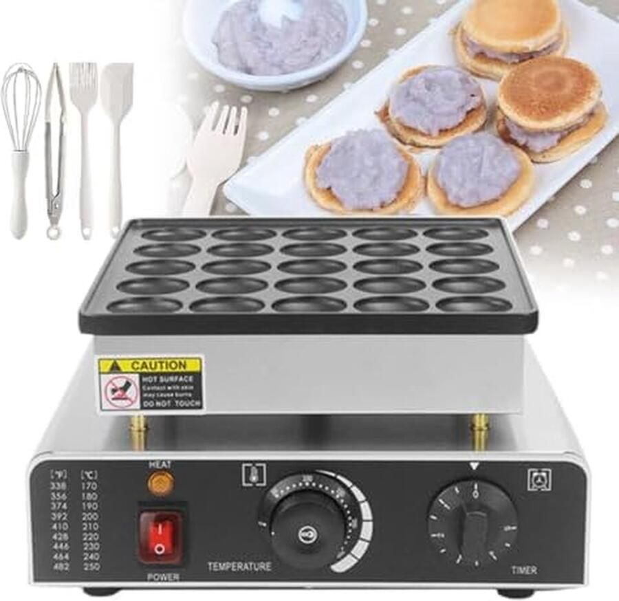 Pannenkoekenmachine Elektrisch Snack Maker Snelle Snacks Maken 25 Gaten Ontwerp 42mm Diameter Zilver