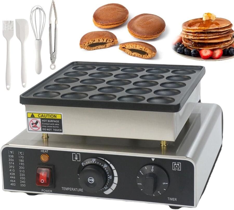 Pannenkoekenmaker 25 Gaten Muffinmaker Mini Snacks Bereiden Instelbare Temperatuur 34x31x20 cm Zilver