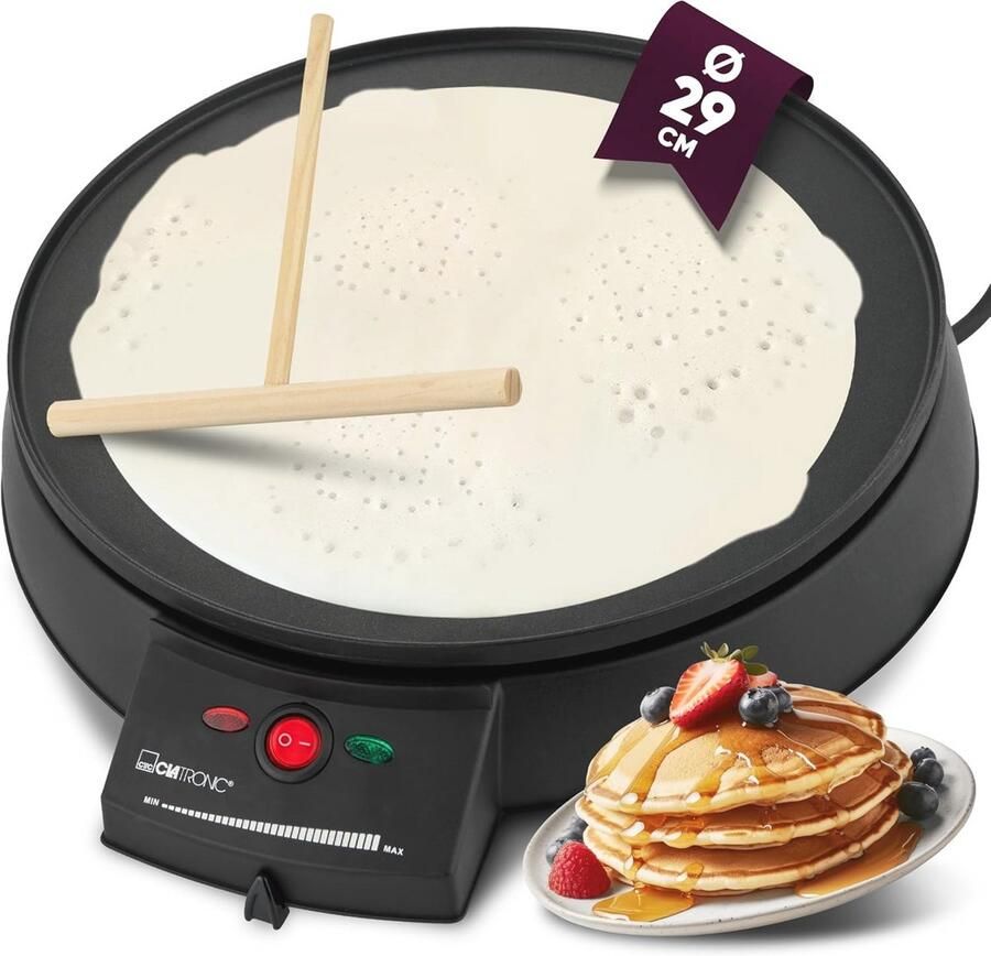 Pannenkoekenmaker Ø 29 cm met Deegverdeler en Antiaanbaklaag Traploos Regelbare Thermostaat en Baklicht 900W Crêpe Maker