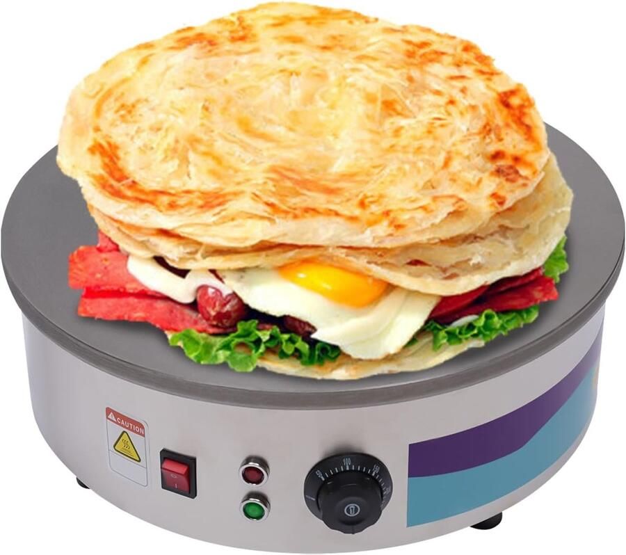 Elektrische Pannenkoekenmaker Crêpe Machine Snelle Ontbijtjes Grote Bakplaat 45 cm Diameter Zilver