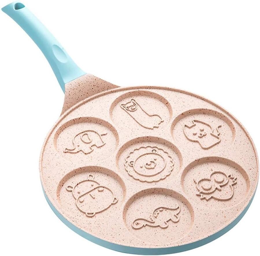 Pannenkoekenmaker 7 Gaten Mini Grillpan Ontbijt Bakken Ergonomisch Handvat 26 cm Diameter Blauw