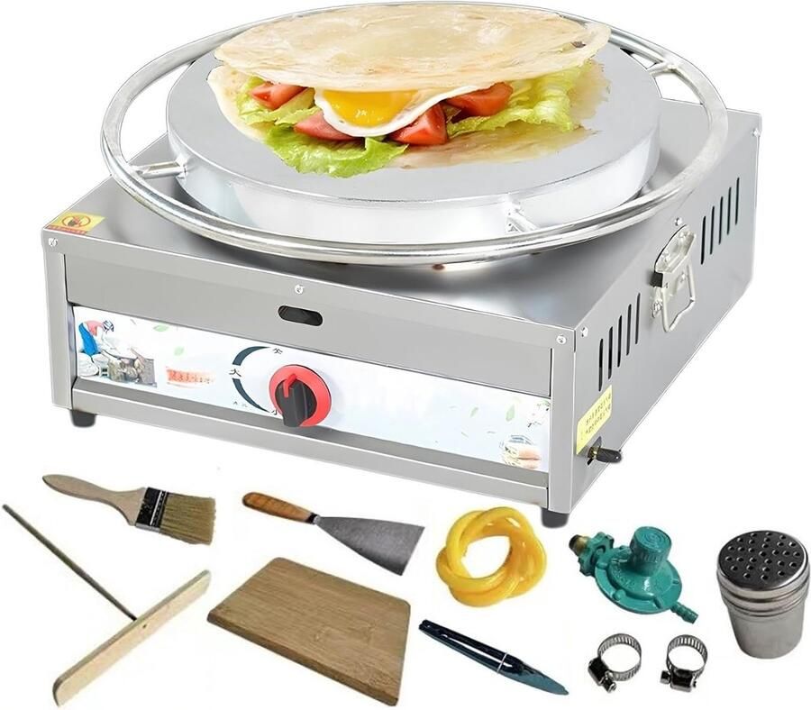 Elektrische Crêpe Maker Pannenkoekenmachine Professioneel Gebruik Inclusief Accessoires 40cm Bakplaat Zilver