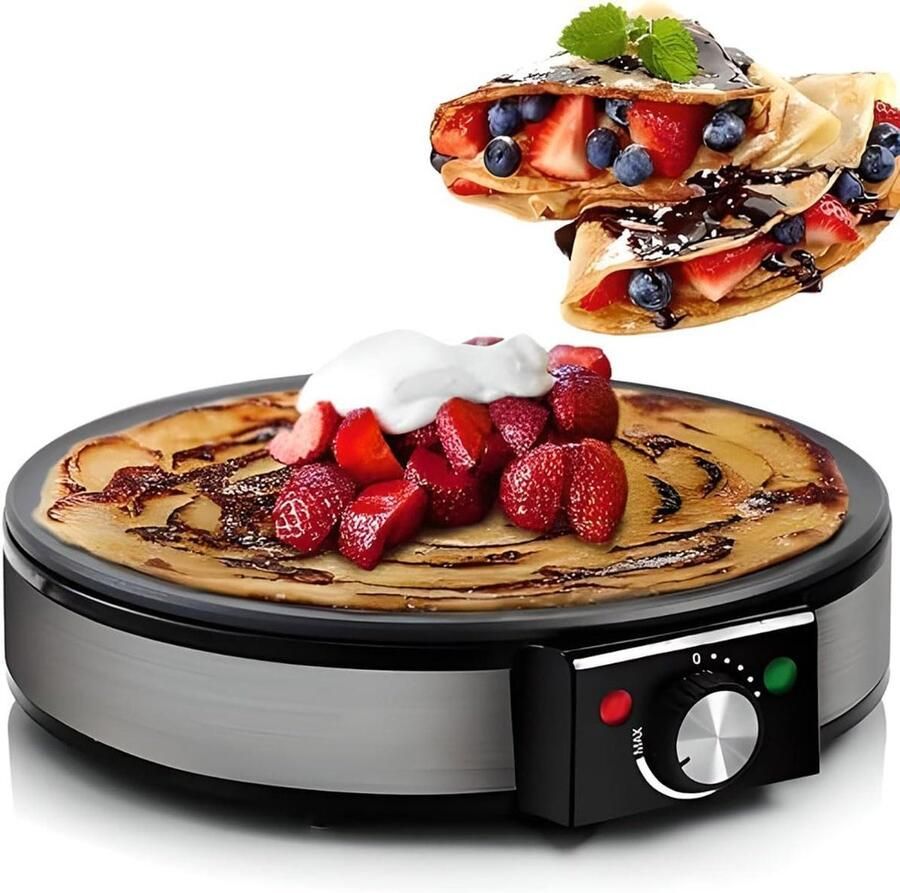 Pannenkoekenmaker Crêpe apparaat Snelle maaltijden Instelbare temperatuur 30 cm diameter Zwart