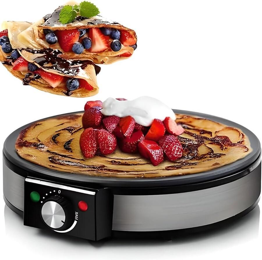 Pannenkoekenmaker Crêpe Elektrische Plaat Snelle Ontbijtjes Instelbare Temperatuur 30cm Diameter Zwart