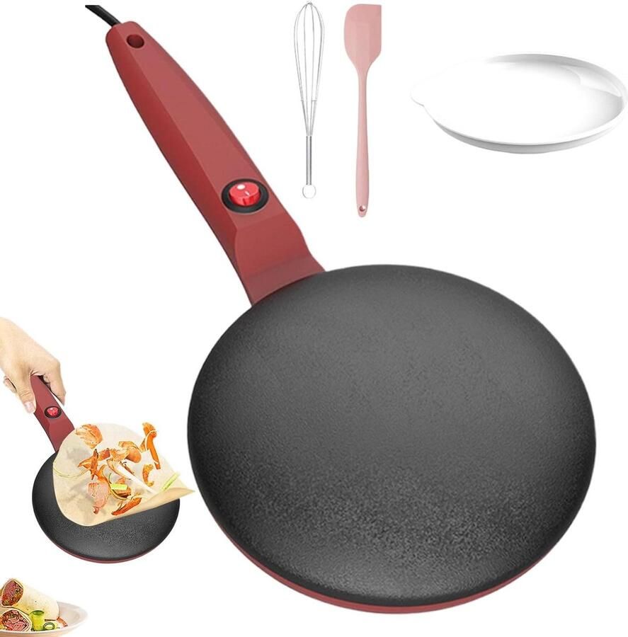 Pannenkoekenmaker Crêpe pan Ontbijt bereiden Automatische temperatuurregeling 20 cm Rood