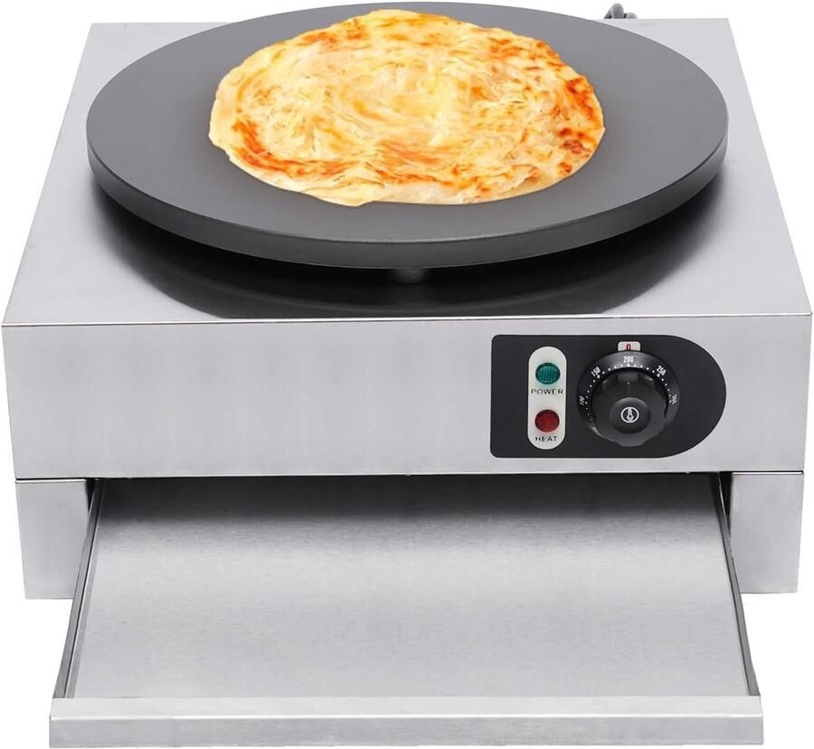 Pannenkoekenmaker Crêpeplaat Horeca Gebruik Instelbare Temperatuur 40 cm Plaat Zilverkleurig