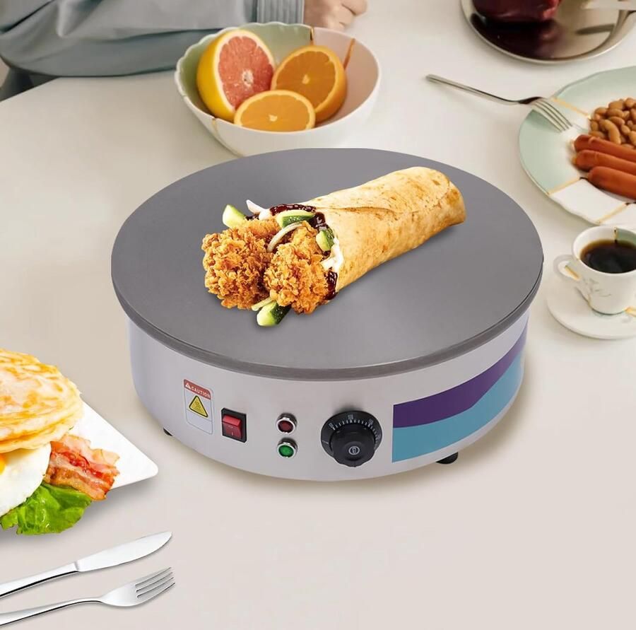 Pannenkoekenmaker Crêpes Grill Zoete & Hartige Snacks Afneembare XXL Plaat 43 cm Diameter Zilver