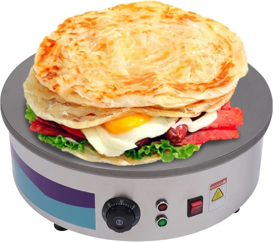 Pannenkoekenmaker Crepes Plaat Ontbijt Maken Krachtige Verwarming 45 cm Diameter Zilver