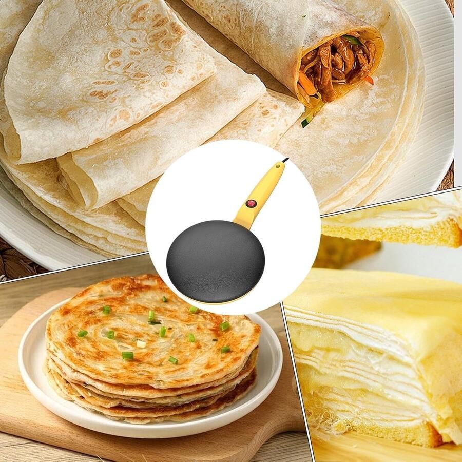 Pannenkoekenmaker Elektrisch Apparaat Pan Snel Pannenkoeken Maken Automatische Temperatuurregeling 20 cm Geel