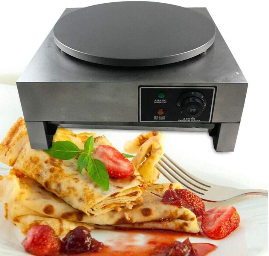 Pannenkoekenmaker Elektrisch Bakplaat Apparaat Lekkere Pannenkoeken Maken Instelbare Temperatuur 40 cm Diameter Zilver