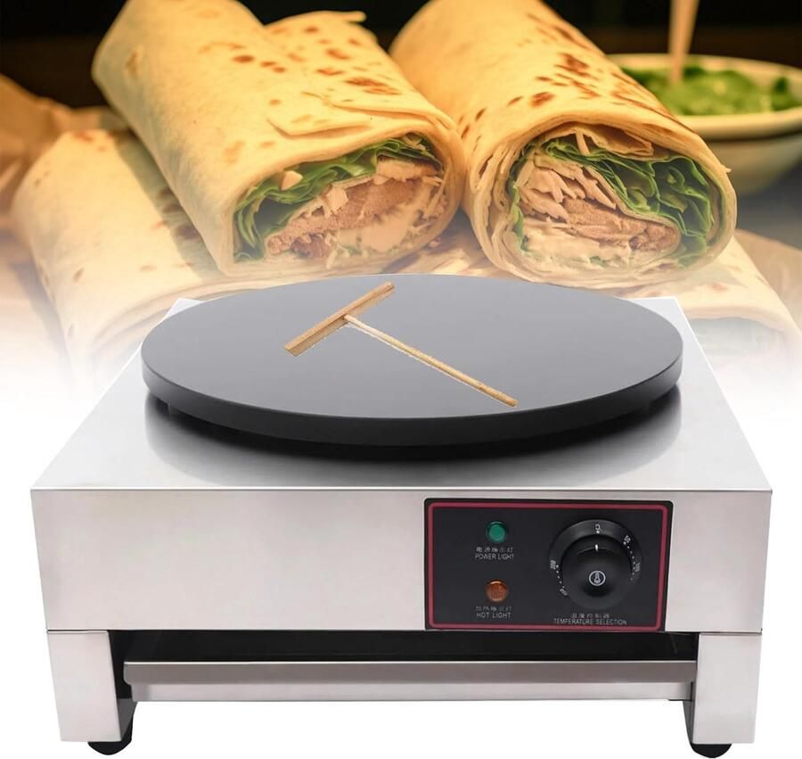 Pannenkoekenmaker Elektrisch Crêpe Apparaat Commercieel Gebruik Snelle Gelijkmatige Warmte 40cm Bakplaat Zilver