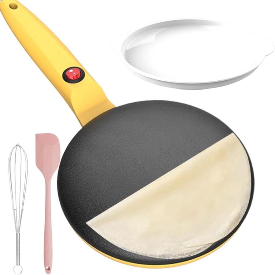 Pannenkoekenmaker Elektrisch Crêpe Maker Snel Ontbijt Maken Automatische Temperatuurregeling 20x42cm Geel