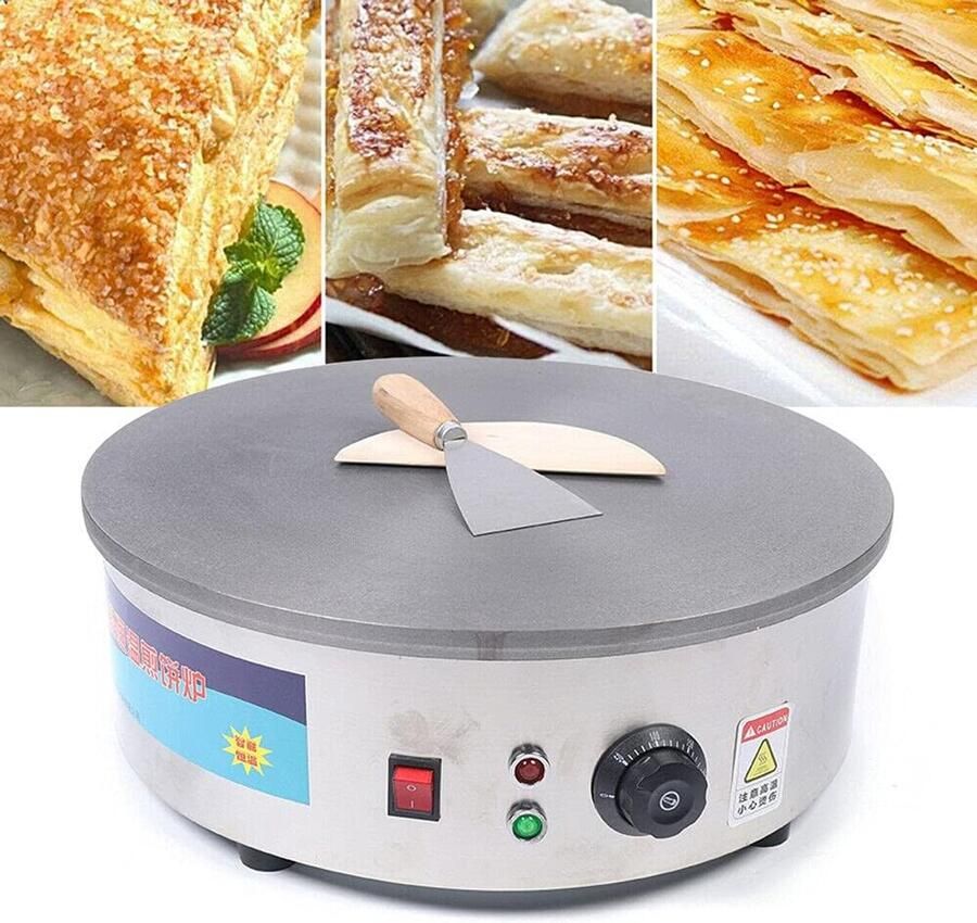 Pannenkoekenmaker Elektrisch Crepe Plaat Grote Keuken Gelijkmatige Verhitting 45 cm Diameter Roestvrij Staal