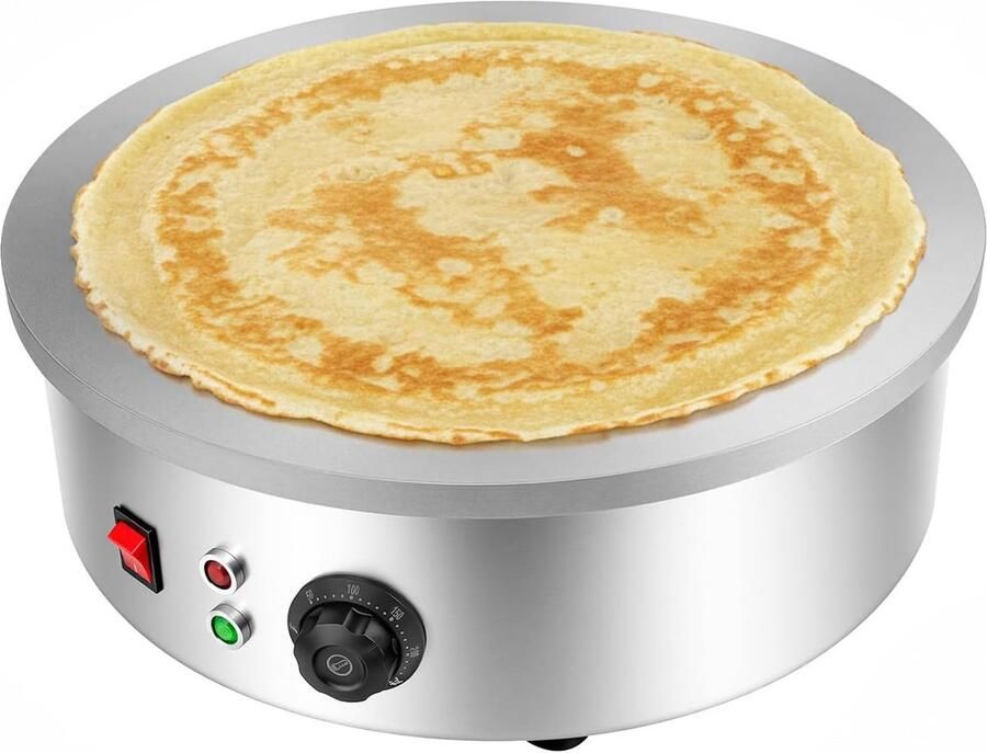 Pannenkoekenmaker Elektrisch Crêpe Plaat Snel Bakken Instelbare Temperatuur 45 cm Diameter Zilver