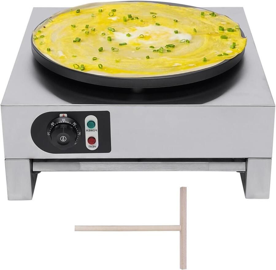 Pannenkoekenmaker Elektrisch Crêpeplaat Apparaat Professioneel Bakken Gietijzeren Anti-aanbakplaat 400 mm Diameter Zilverkleurig