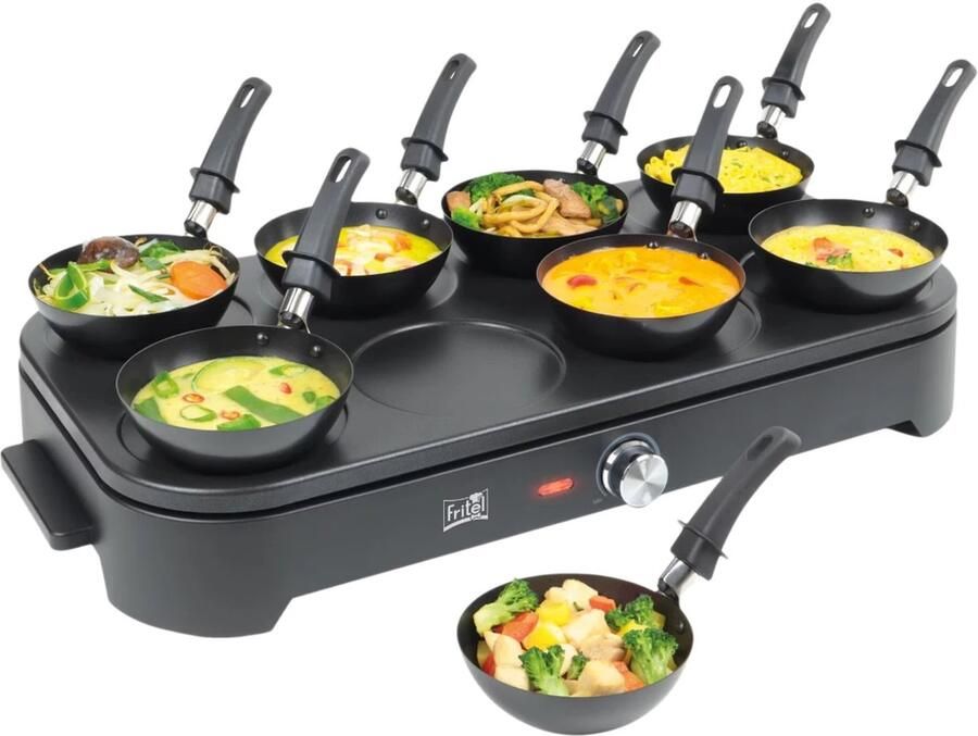 Pannenkoekenmaker elektrisch met wokset en bakplaat antiaanbaklaag 8 personen partyset met temperatuurregeling 1500W