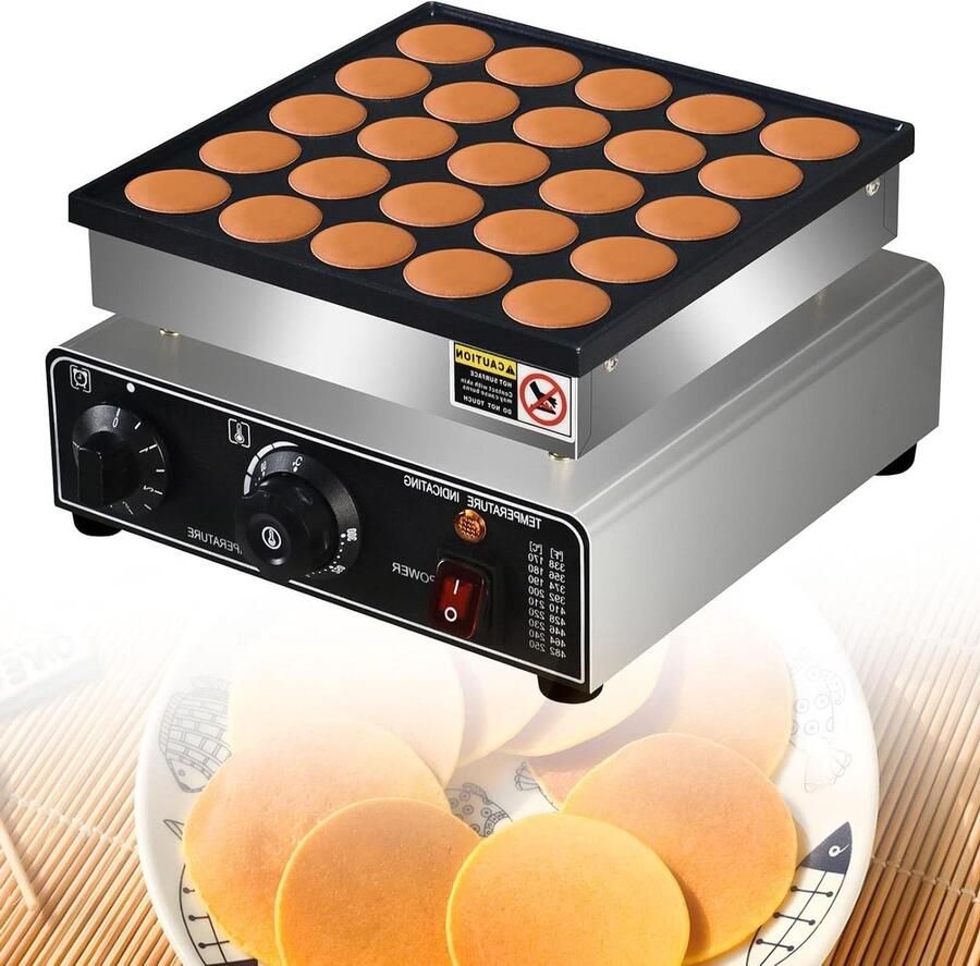 Pannenkoekenmaker Elektrisch Mini Poffertjes Apparaat Ontbijt Snacks Maken 25 Stuks Tegelijk 40mm Gat Grootte Zilver