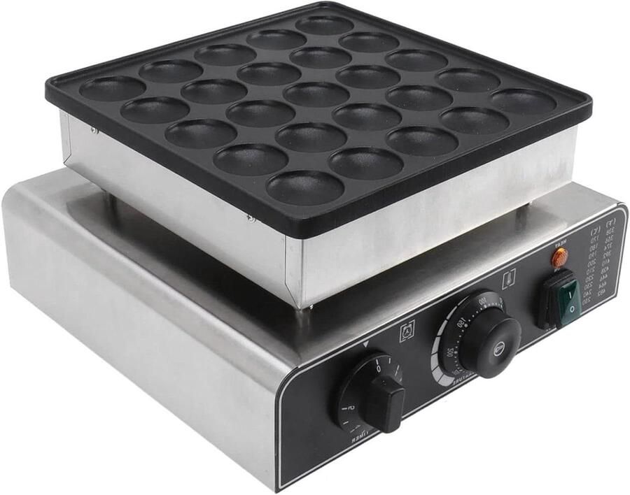 Pannenkoekenmaker Elektrisch Mini Poffertjesapparaat Snelle Snacks Maken Dubbele Verwarmingszones 25 of 50 Stuks Zilver